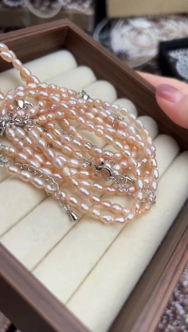 未镶嵌福利淡水珍珠无核*强光珍珠手链（粉香槟）3/4mm多样性发一
