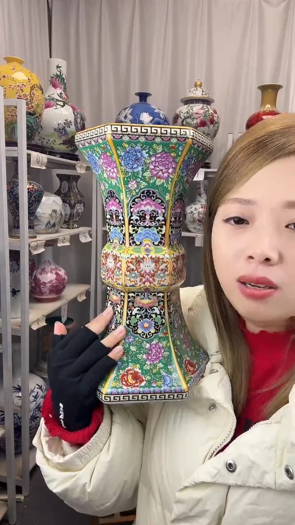 摆件陶景德镇珐琅彩花菇