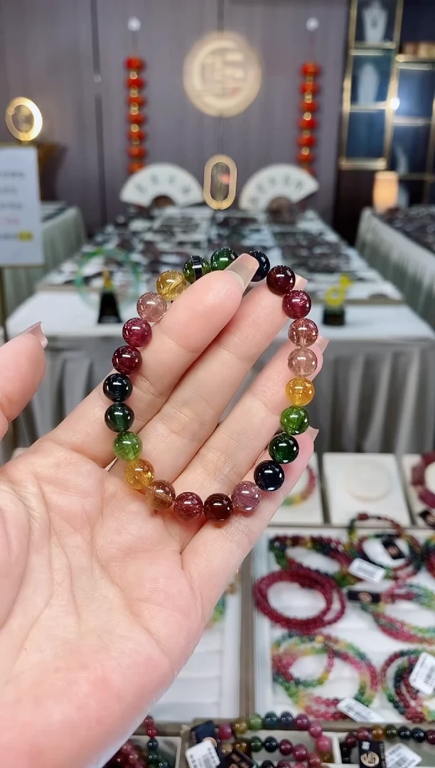 未镶嵌老矿碧玺彩虹单圈手串8mm+碧玺hon多样性发货一条