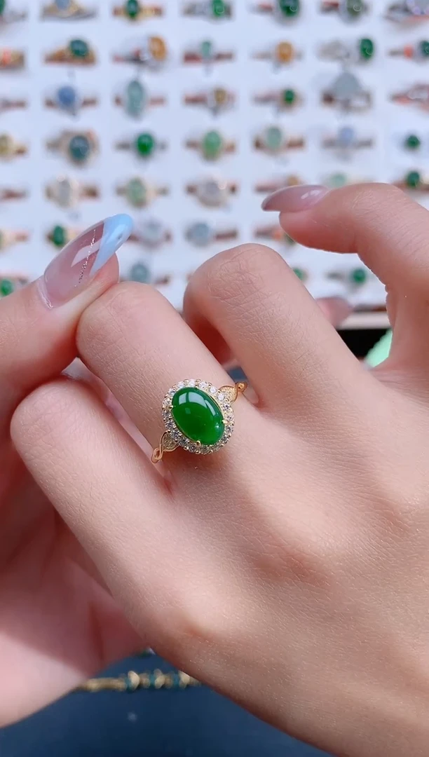 翡翠戒指银S925镶嵌天然翡翠