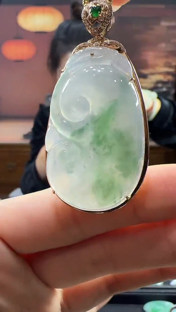 18K金镶嵌挂件翡翠如意  不含链