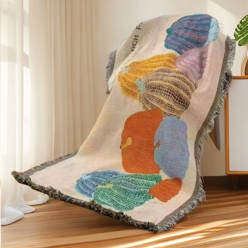 【多彩南瓜】90*90cm升级版加厚加密艺术品沙发巾刺绣编织提花.