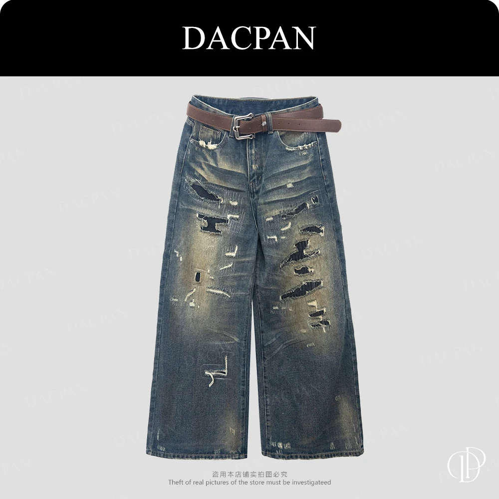 DACPAN-“朋克派”假破洞猫抓纹毛边牛仔裤  2025/盼·PP 91072