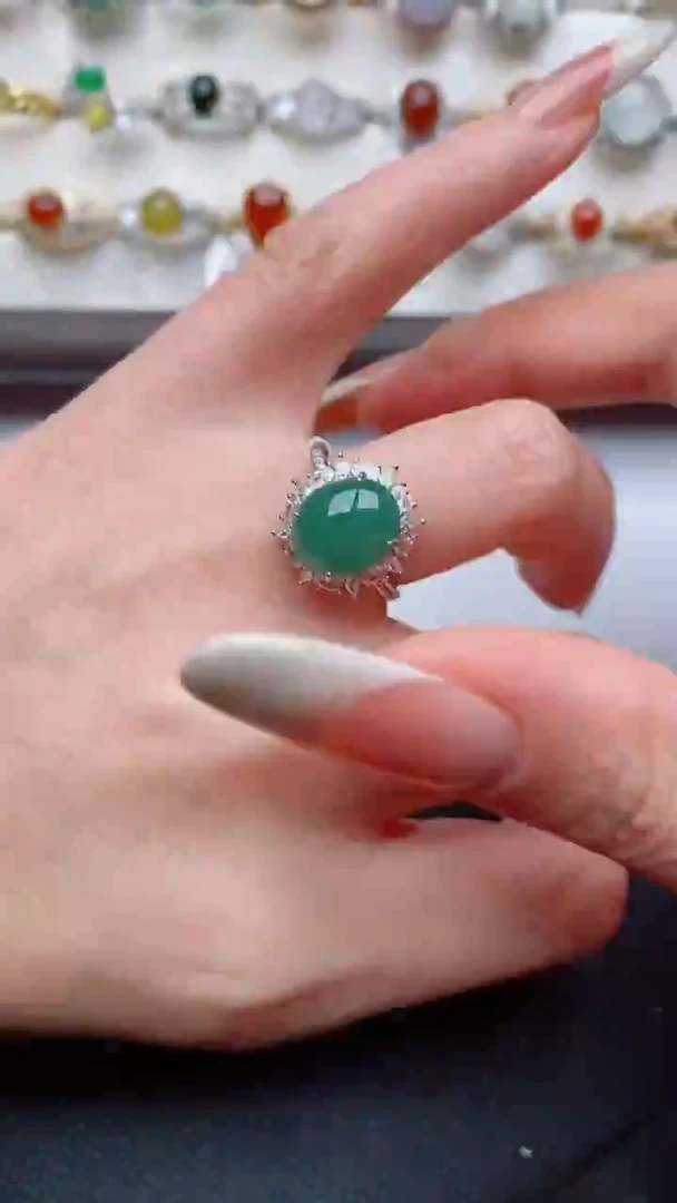 银S925镶嵌戒指翡翠...