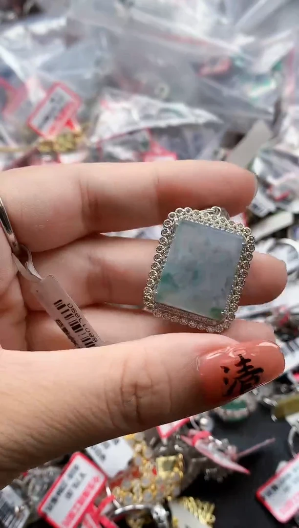 银S925镶嵌戒指翡翠天然A货缅甸翡翠