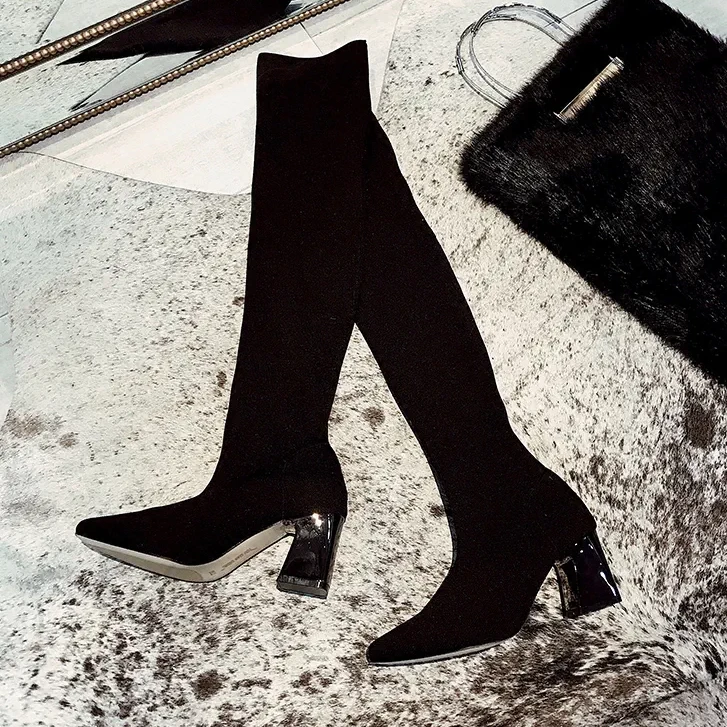 时尚百搭冬季保暖袜子过膝长靴跟高8cm