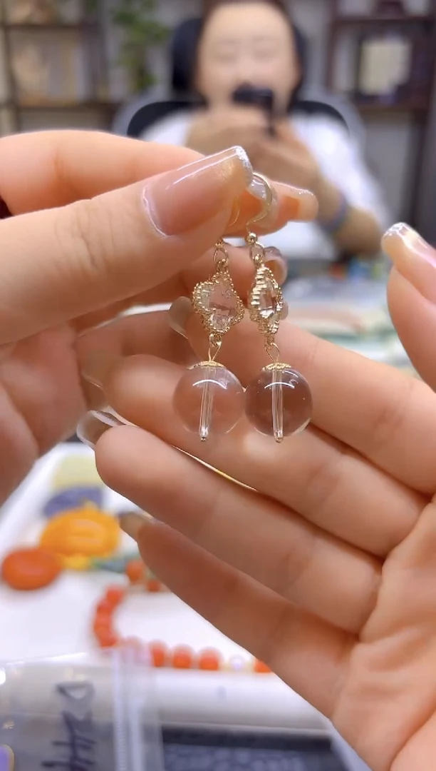 水晶耳饰14K金镶嵌DIY款E819