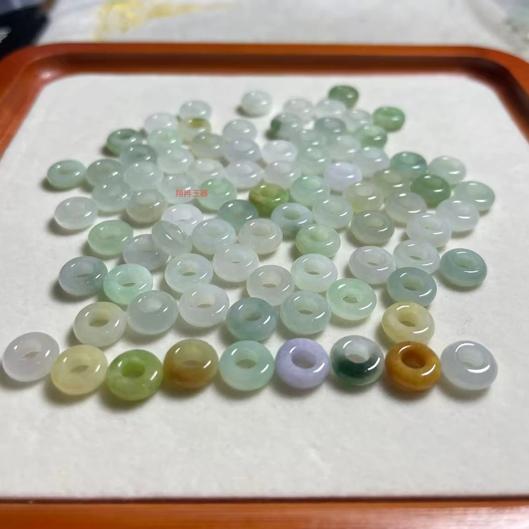 天然翡翠玉环缅甸A货面包圈圆环玉环手串项链配珠隔珠大孔散珠