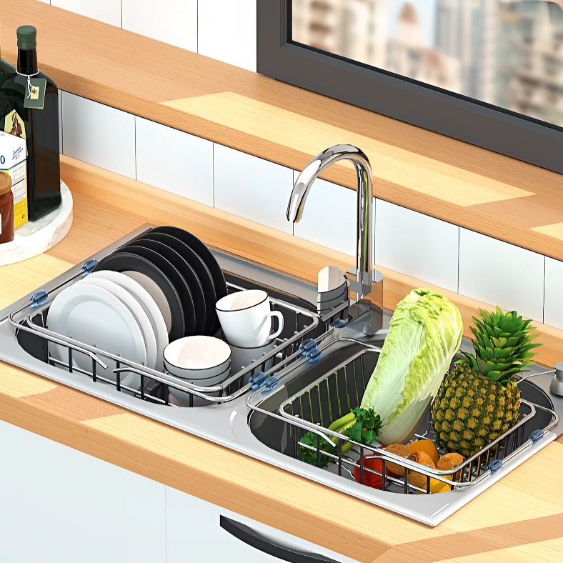 护家304不锈钢沥水篮水槽伸缩滤水架厨房置物架洗碗池碗碟沥水架