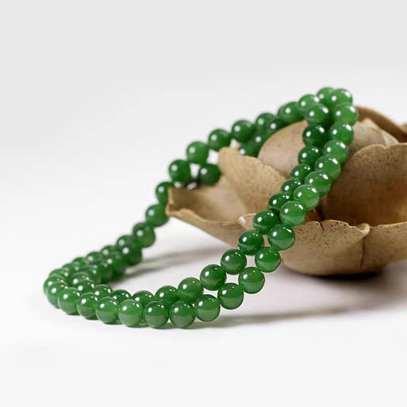 天然玉石菠菜绿金丝玉项链妈妈链时尚女款