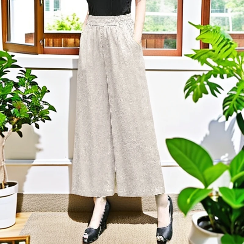 清仓捡漏妈妈装阔腿九分裤女士夏季薄款休闲宽松显瘦棉麻休闲裤子