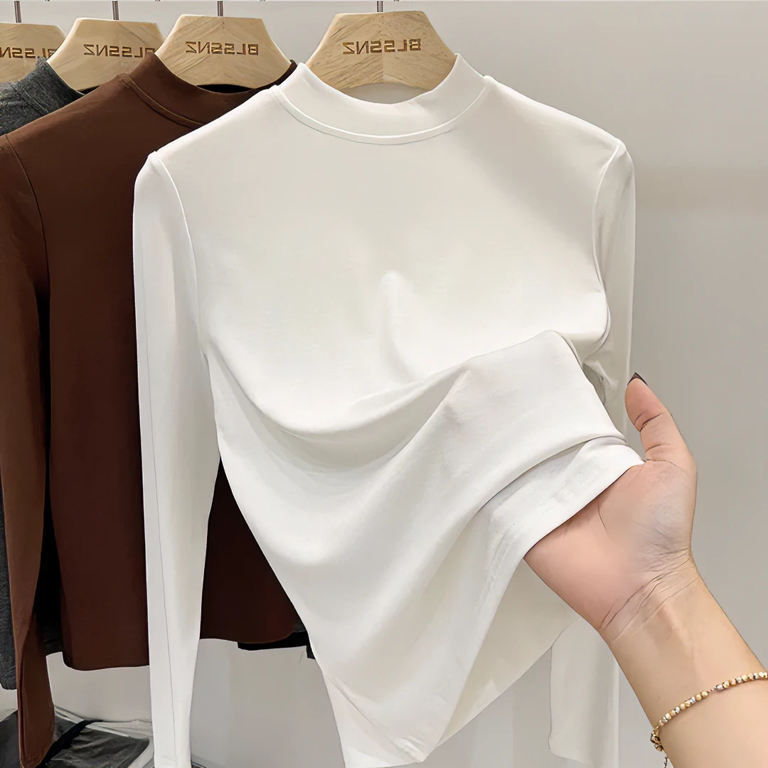 半高领白色打底衫女2025新款中领春秋上衣内搭立领长袖t恤女百搭