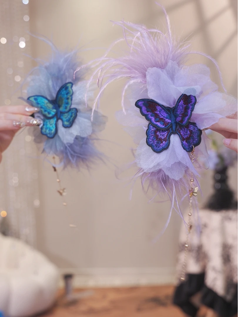 【幻彩蝴蝶】毛毛流苏抓夹小众设计师款蓬松显发量发夹2956