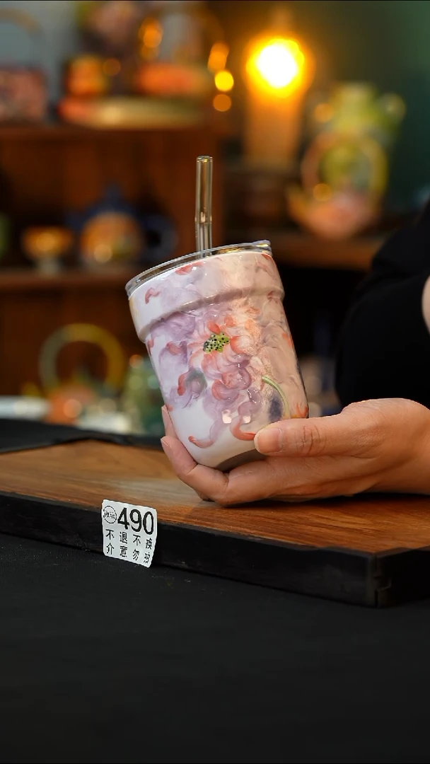 杯手绘心瓷陶瓷浮力微瑕介意勿拍