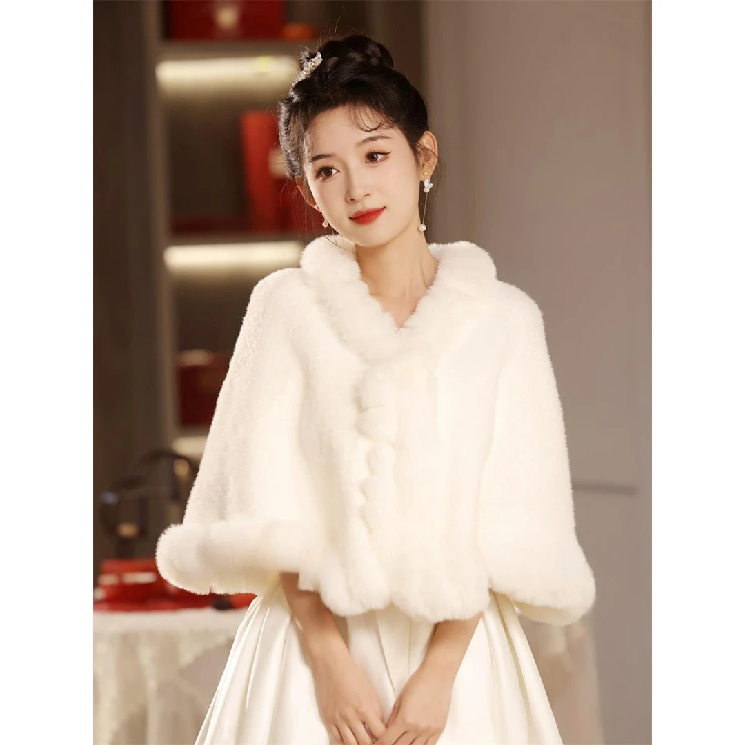 加厚斗篷披肩配旗袍婚纱秋冬民国风大气保暖婚纱披肩敬酒服披肩冬