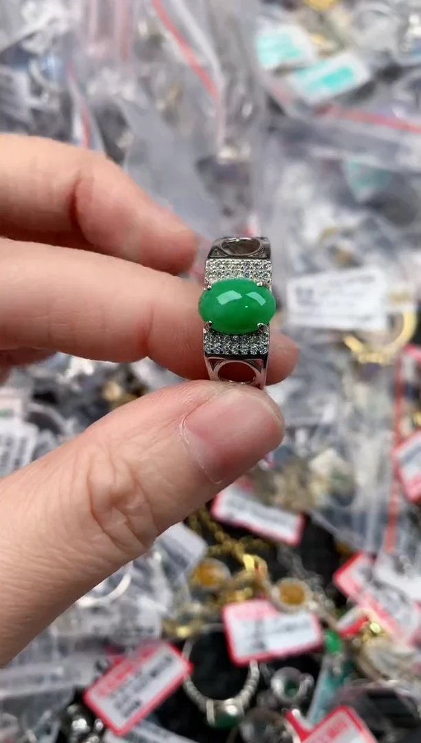 银S925镶嵌戒指翡翠10         10