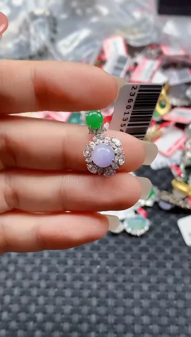 银S925镶嵌戒指翡翠天然A货缅甸翡翠