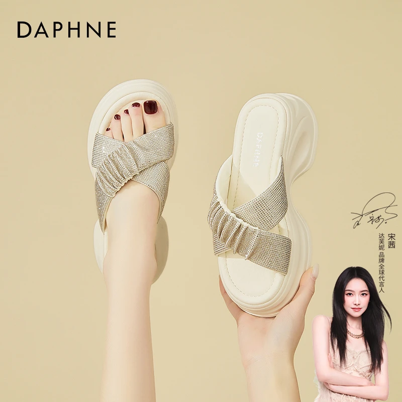 达芙妮凉鞋女款2025夏季新款爆款女士时尚百搭厚底外穿高跟一字拖