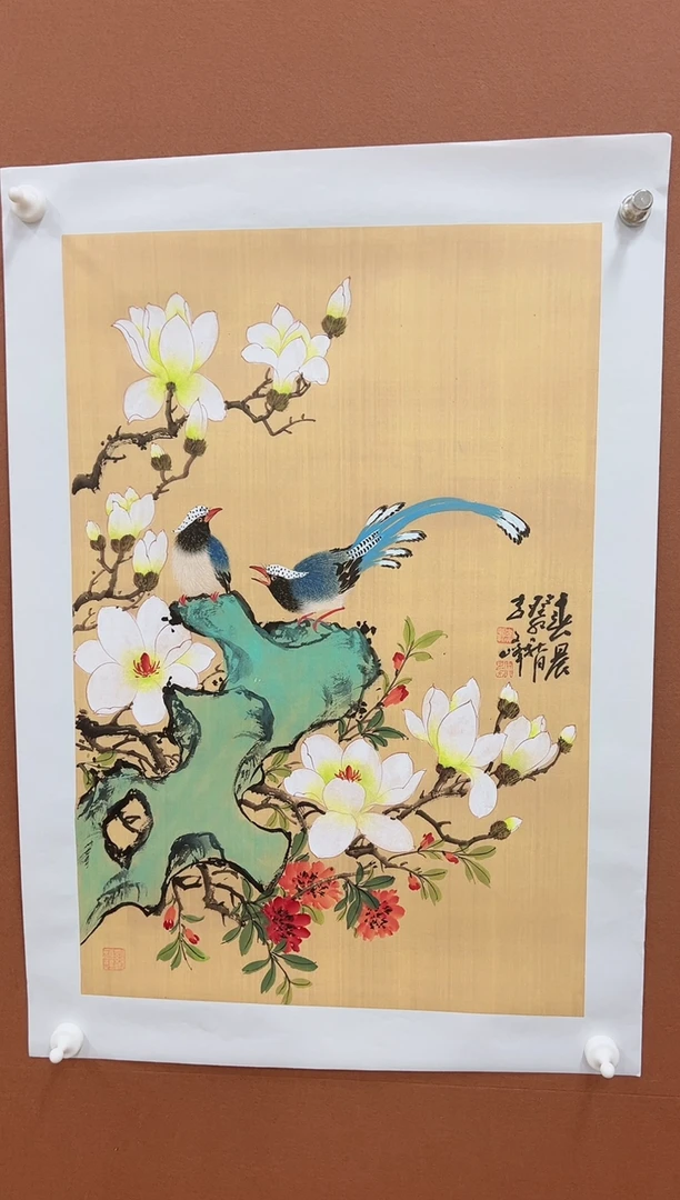 国画李文峰四尺三开仿古花鸟