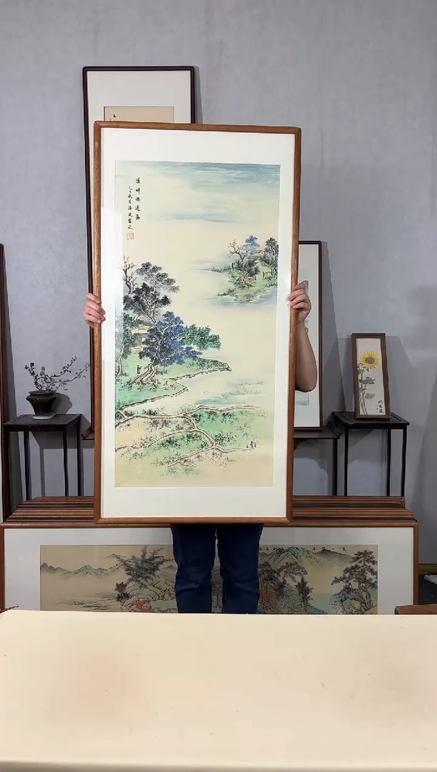 国画手绘*溪畔雅逸图*62*122cm带框发货