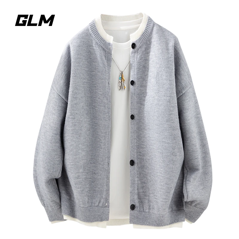 GLM美式潮流假两件针织休闲舒适开衫春秋季情侣同款复古百搭外套