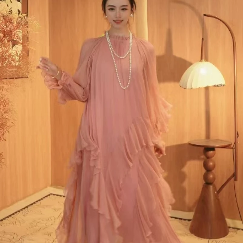 海天一色/改良版新中式春季新款重工织锦刺绣长裙2025A6898程程