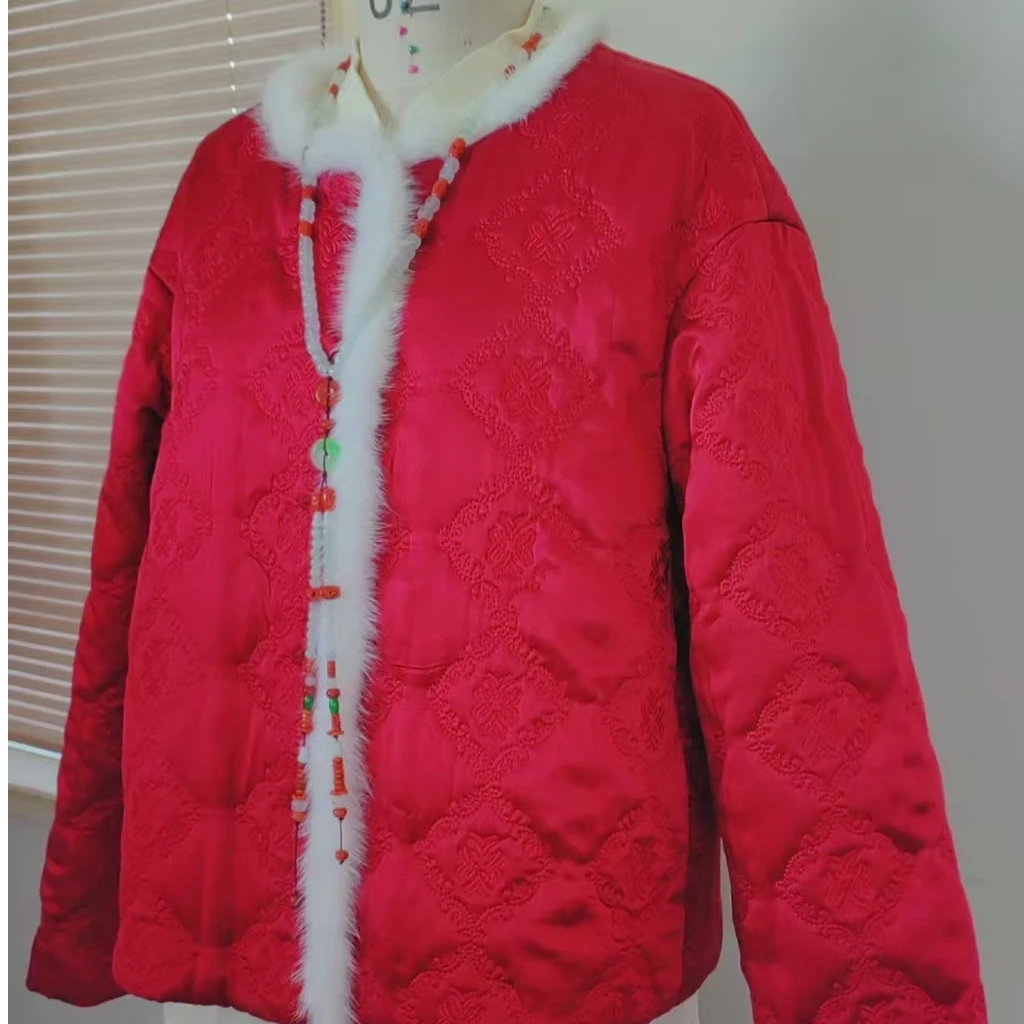 【新号福利款】2024满分桑蚕丝刺绣绗棉水貂毛国风棉服Y-MF-012