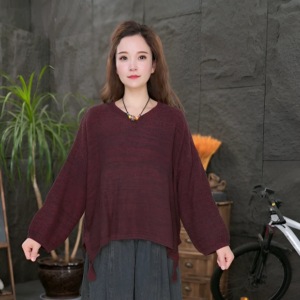针织衫秋季毛针织衫宽松纯色女针织薄款加厚镂空文艺套头上衣女