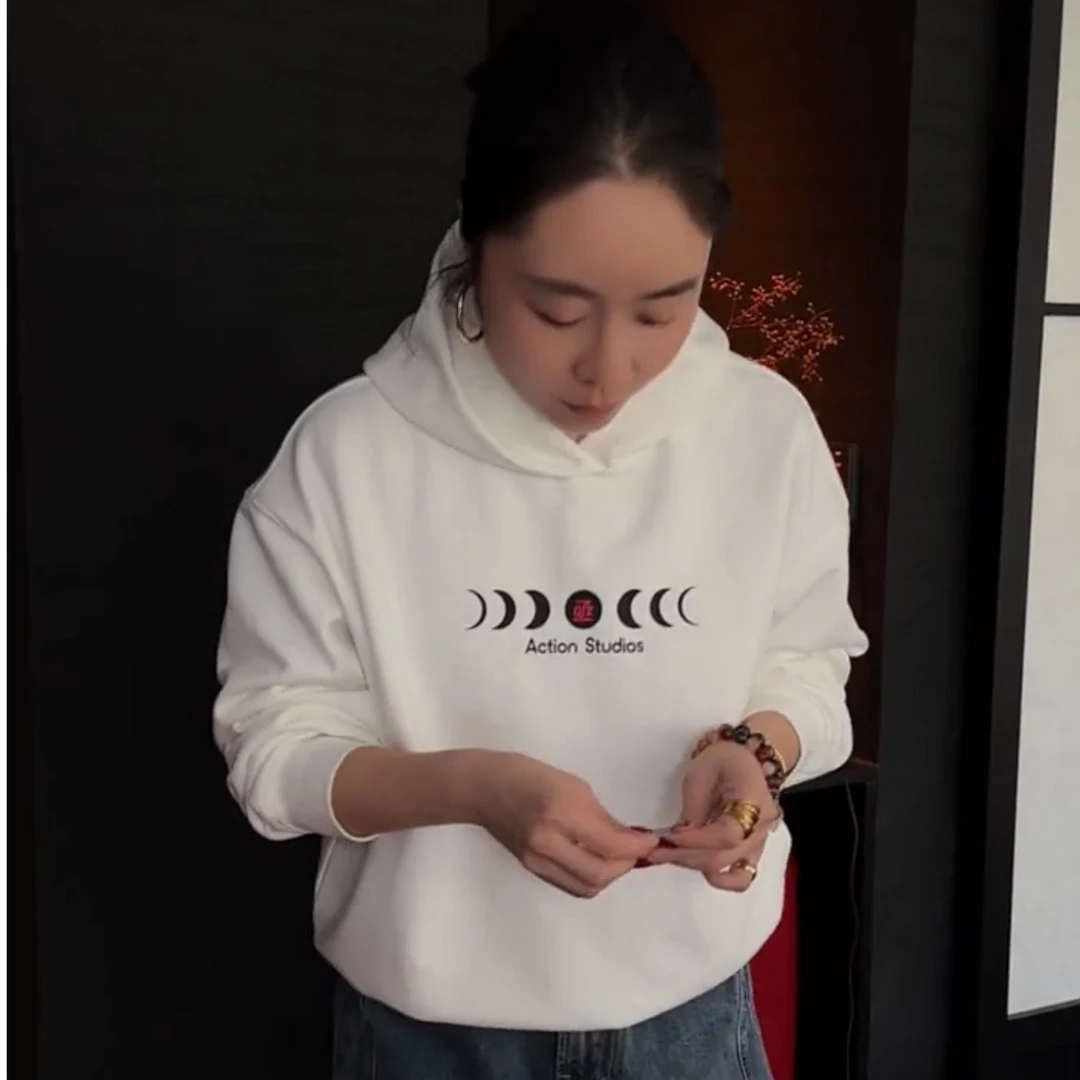 Action Studios【月牙】早春新款月食印花连帽休闲卫衣SS7728