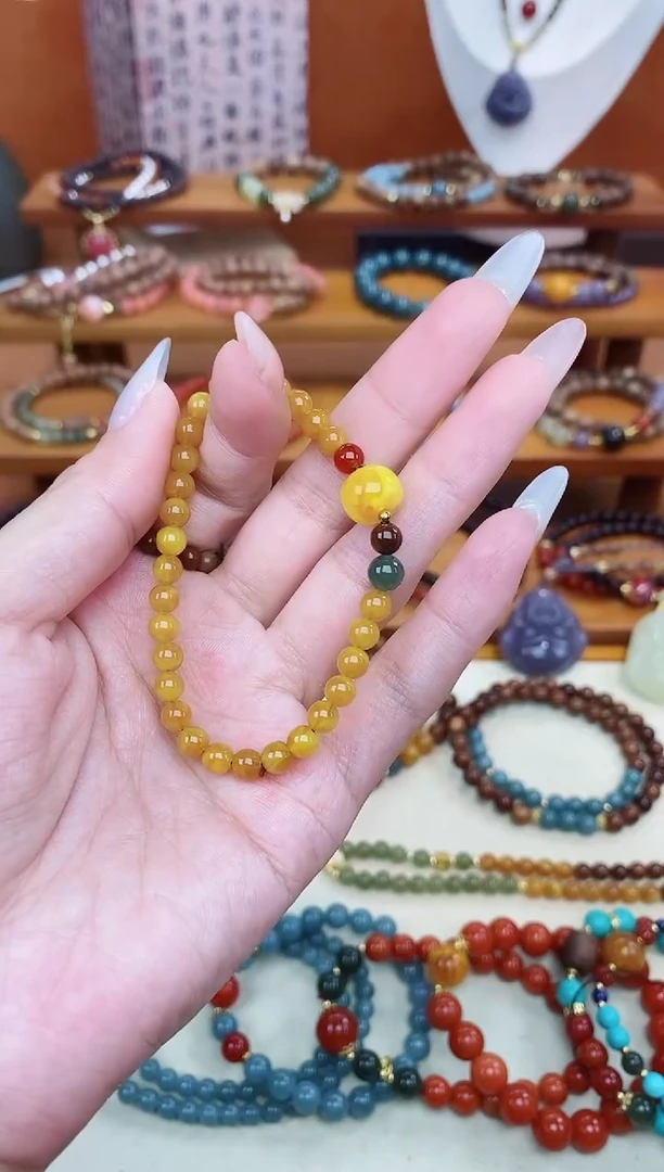 未镶嵌蜜蜡手链05老蜡单圈和田玛瑙