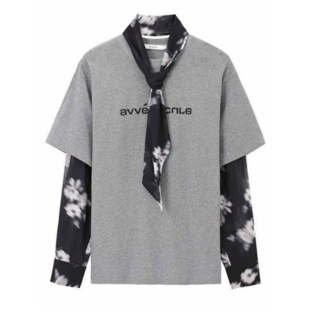 AVVENN 宽松撞色丝巾休闲T恤