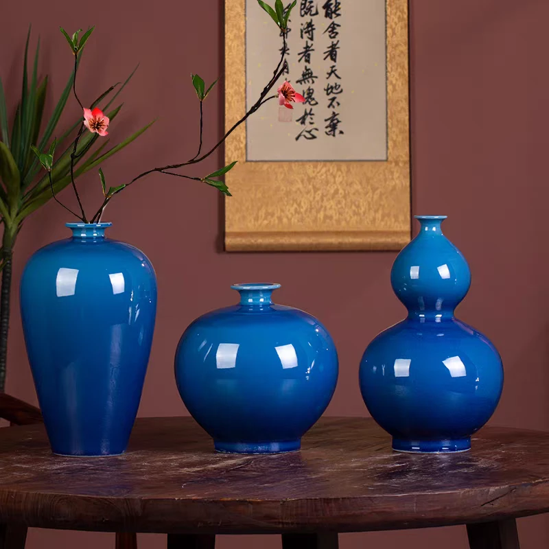 景德镇陶瓷翠兰陶瓷颜色釉冰裂花瓶摆件