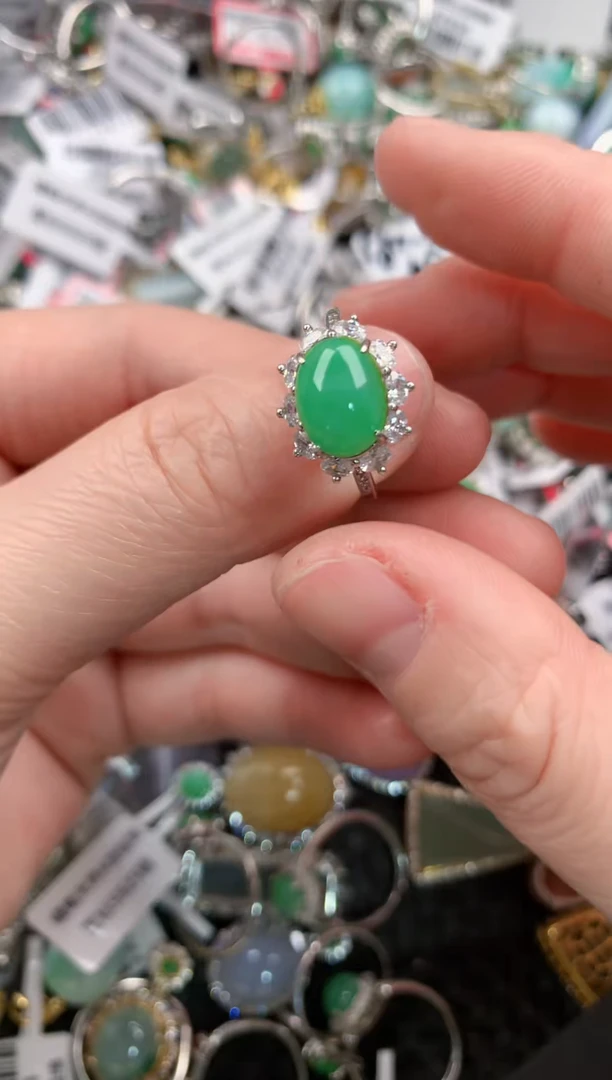 银S925镶嵌戒指翡翠55--7