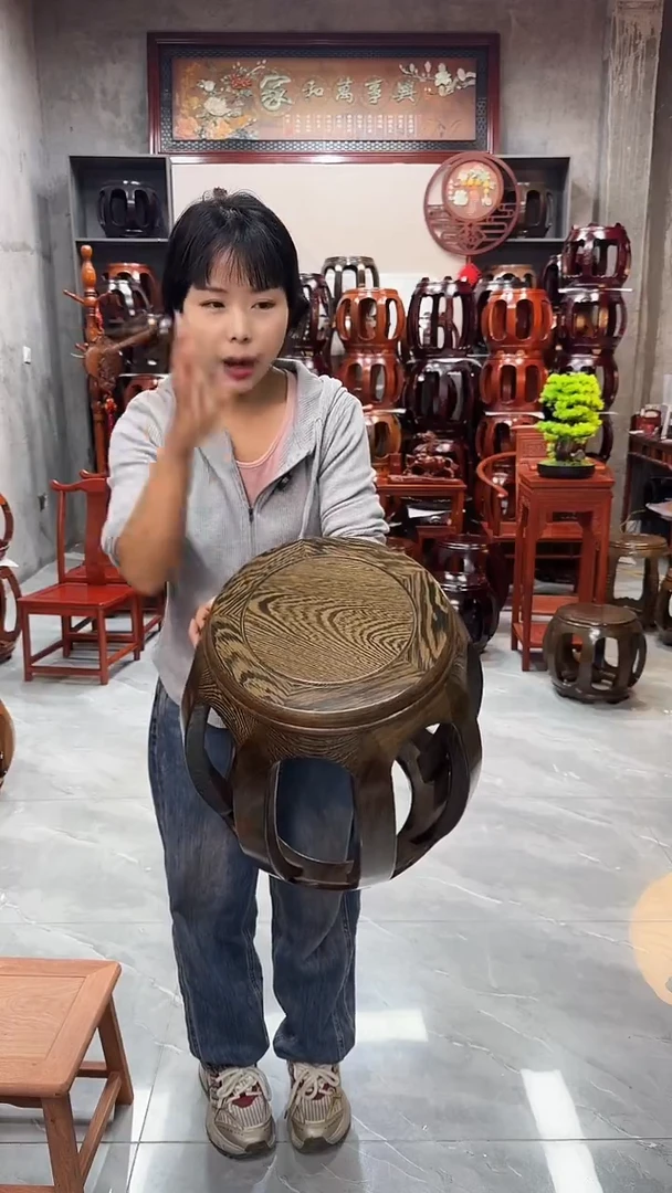 鸡翅木类家具鸡翅木大号45CM鼓凳一对（两条）