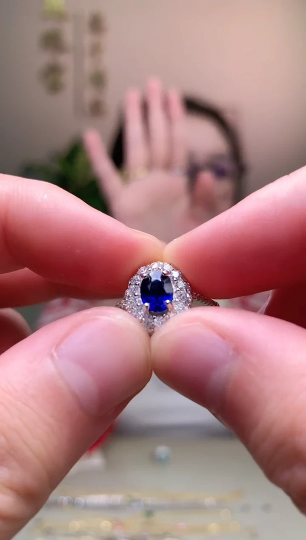 戒指蓝宝石银S925镶嵌戒指