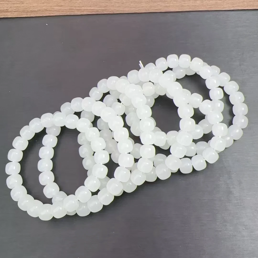 A15和田玉白玉老型桶珠手串