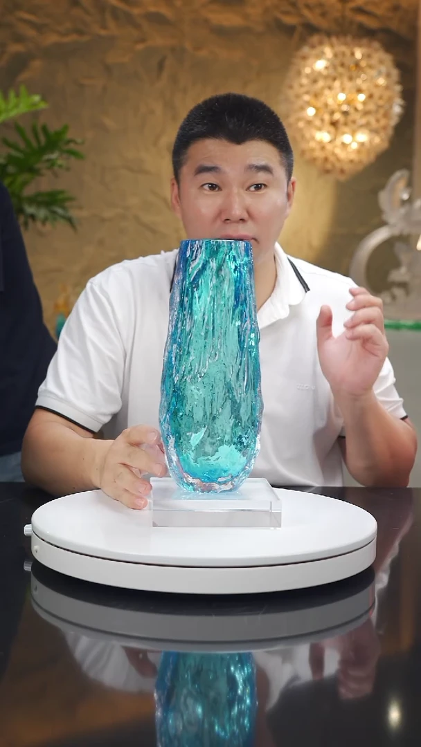 琉璃手工艺品福利天空蓝树纹花瓶