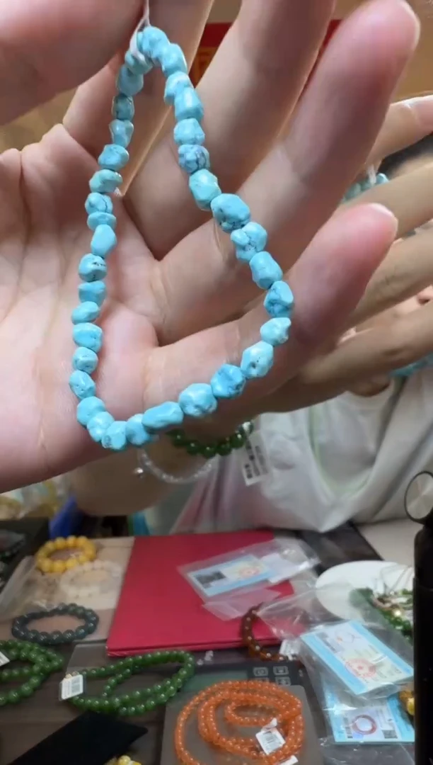 未镶嵌绿松石手串高瓷蓝绿松随型单圈手串