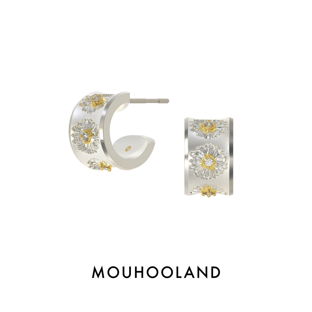 Mouhooland/暮后之地 925银耳饰 雏菊耳钉原创设计小众C圈耳环