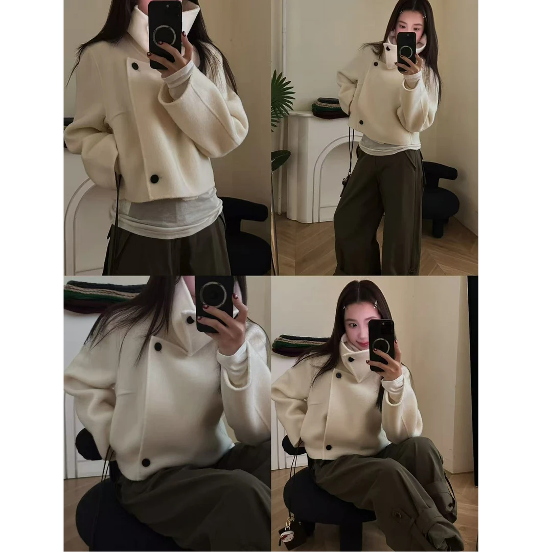 十三行白白家-北欧告白～冬季新款100棉羊毛立领外套#25019