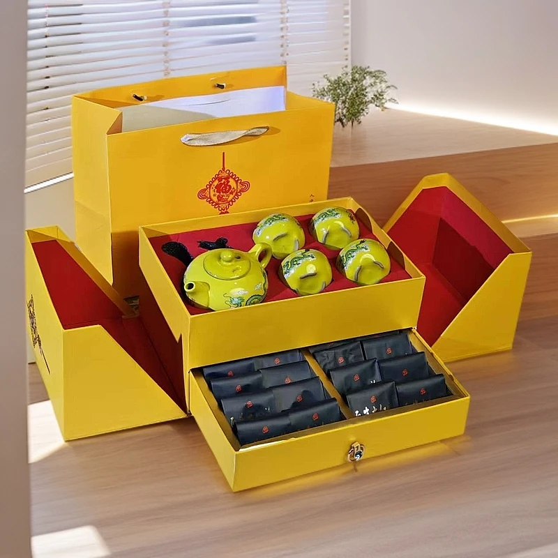 开门-大红袍150克茶叶礼盒装配4杯1壶茶具