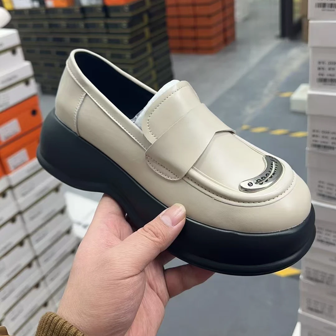 乐福鞋厚底软底2025新款秋冬真皮英伦风牛皮一脚蹬皮鞋 2333