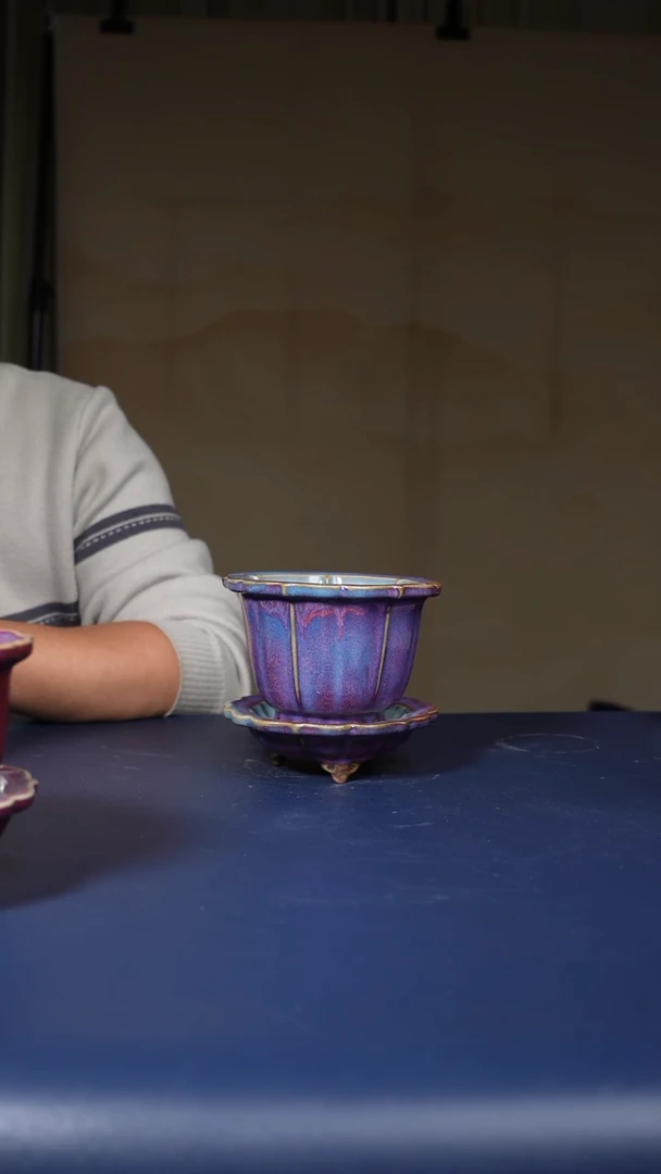 【闪购商品】摆件钧瓷宋钧菱口式花盆