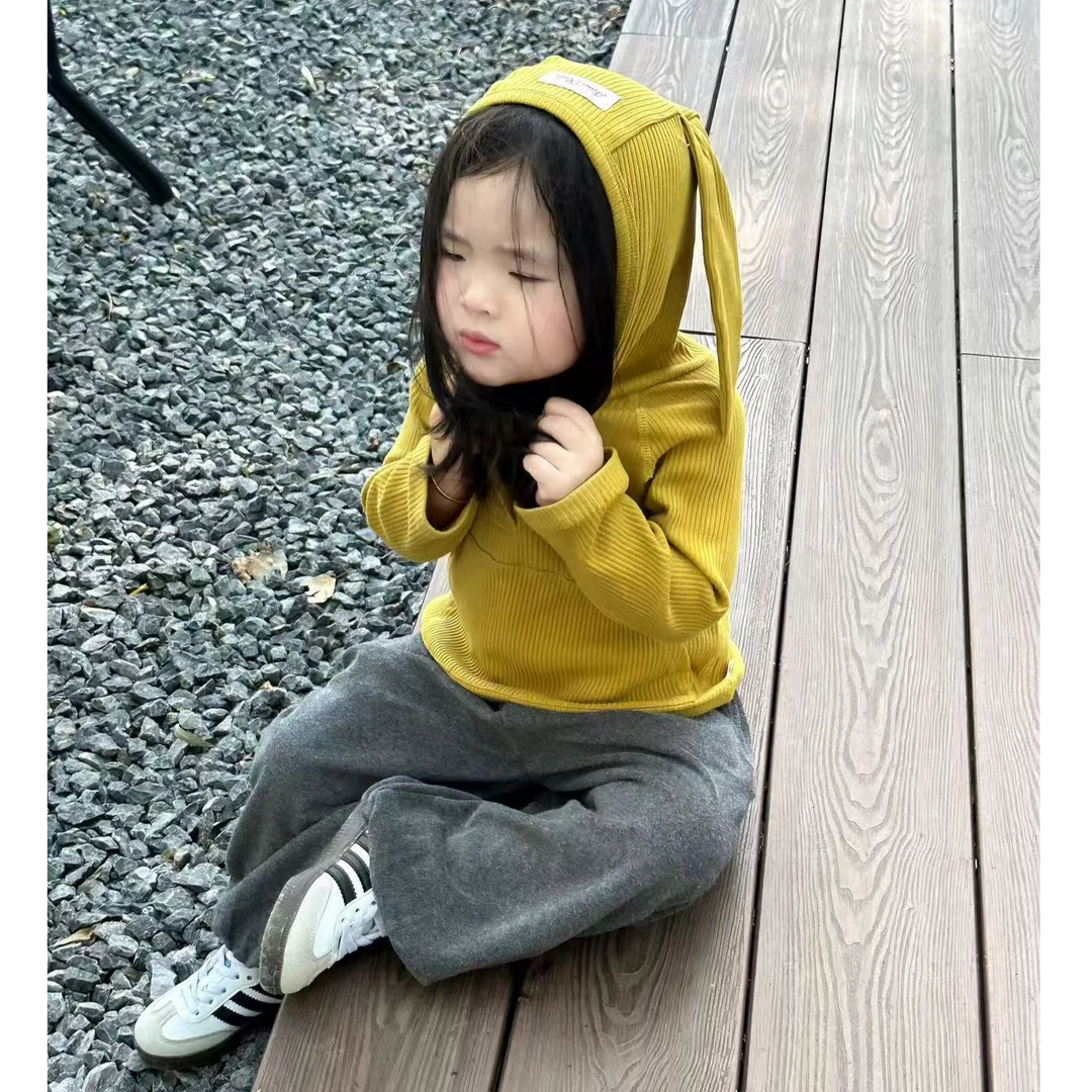 壹妈韩范童装女童时尚套装秋季新款洋气儿童黄色连帽衫灰色直筒裤
