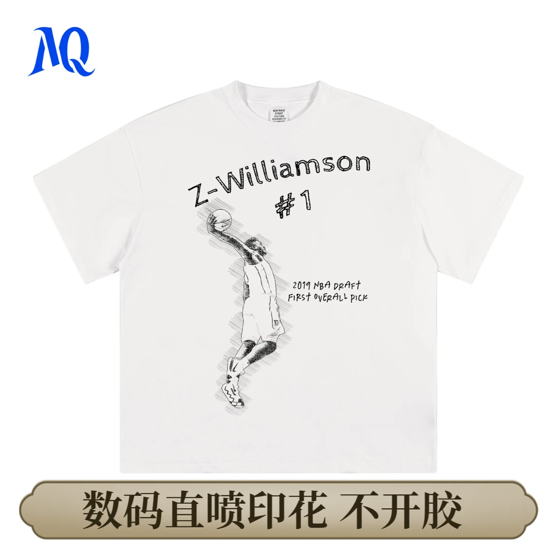 MQ原创2025SS手绘蔡恩威廉森线条人像印花T恤重磅美式纯棉短袖