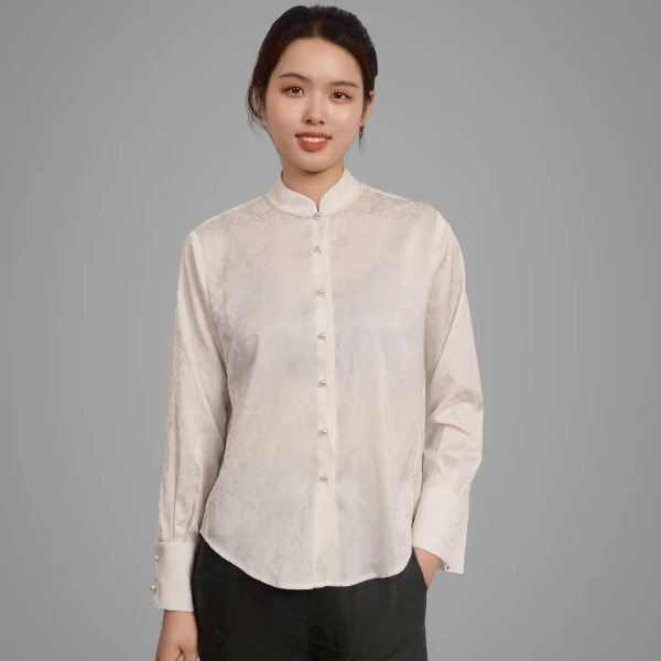香云故里·木棉系列丛林蚕丝提花立领斜门襟衬衫XB25-P03026