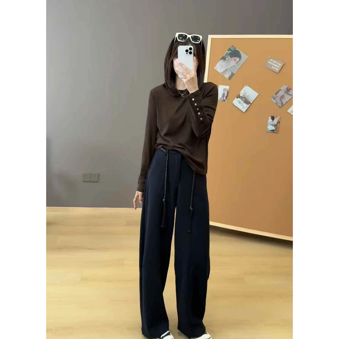 大码设计感长袖灰色圆领正肩T恤早秋胖mm遮肚显瘦内搭上衣打底衫