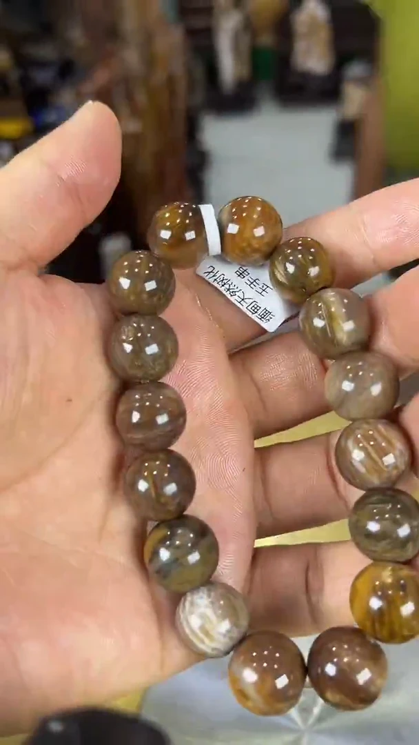 未镶嵌珠宝奇石硅化玉缅甸天然树化玉手串