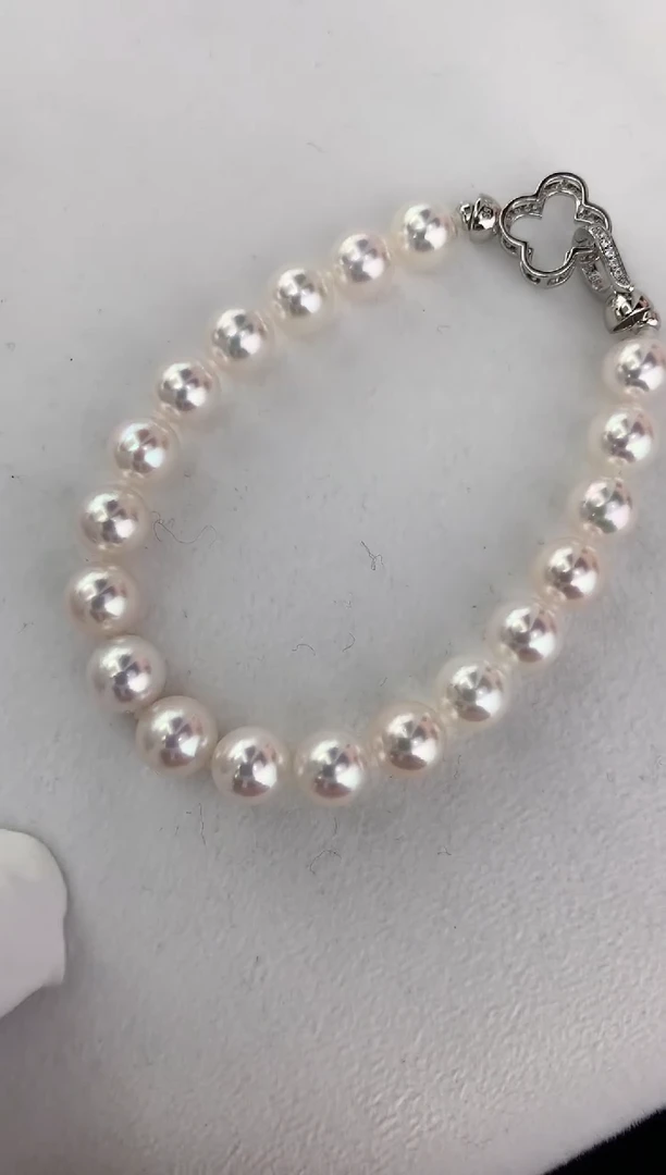 【闪购商品】海水珍珠手绳银S925镶嵌满珠手链7.5-8