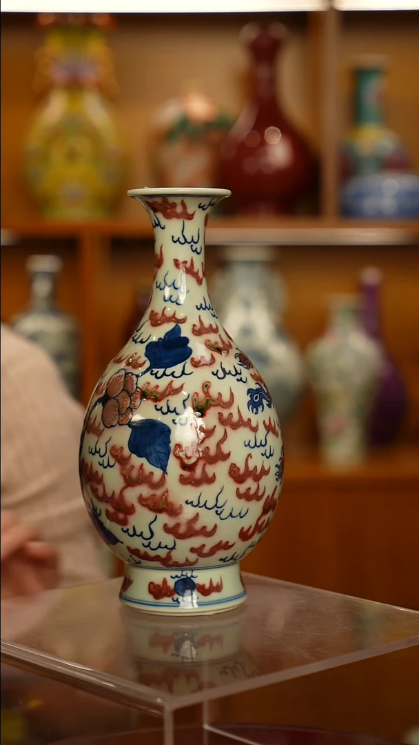 其他瓷青花釉里红凤穿牡丹玉壶春瓶一只